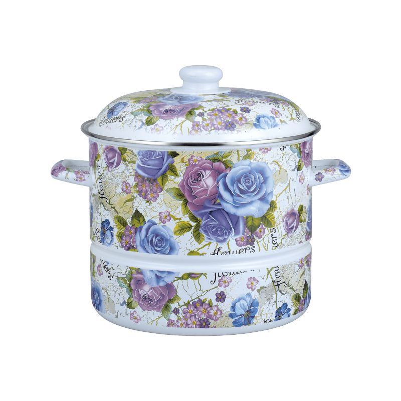 756D Paslanmaz Çelik Yuvarlak Jant Buhar Tepsisi ile Emaye Potu